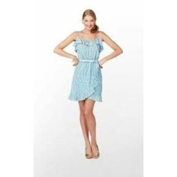 Lilly Pulitzer Kalen Multi Clam Jam Flounce Ruffle Faux Wrap Dress Medium - Picture 1 of 8